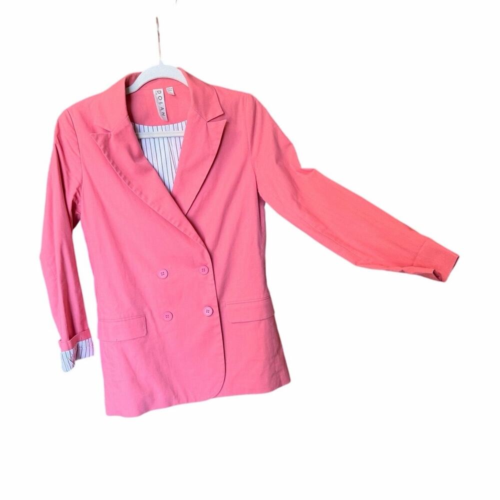 Dolan Anthropologie peach coral double breasted blazer jacket small linen blend